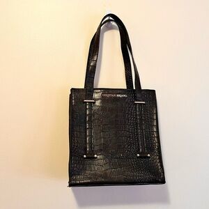 Christian Siriano Elegant Brown Shoulder Bag Tote Faux Crocodile Textured
